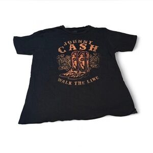 Jonny Cash Orange short sleeve t shirt with a western cowboy boot design